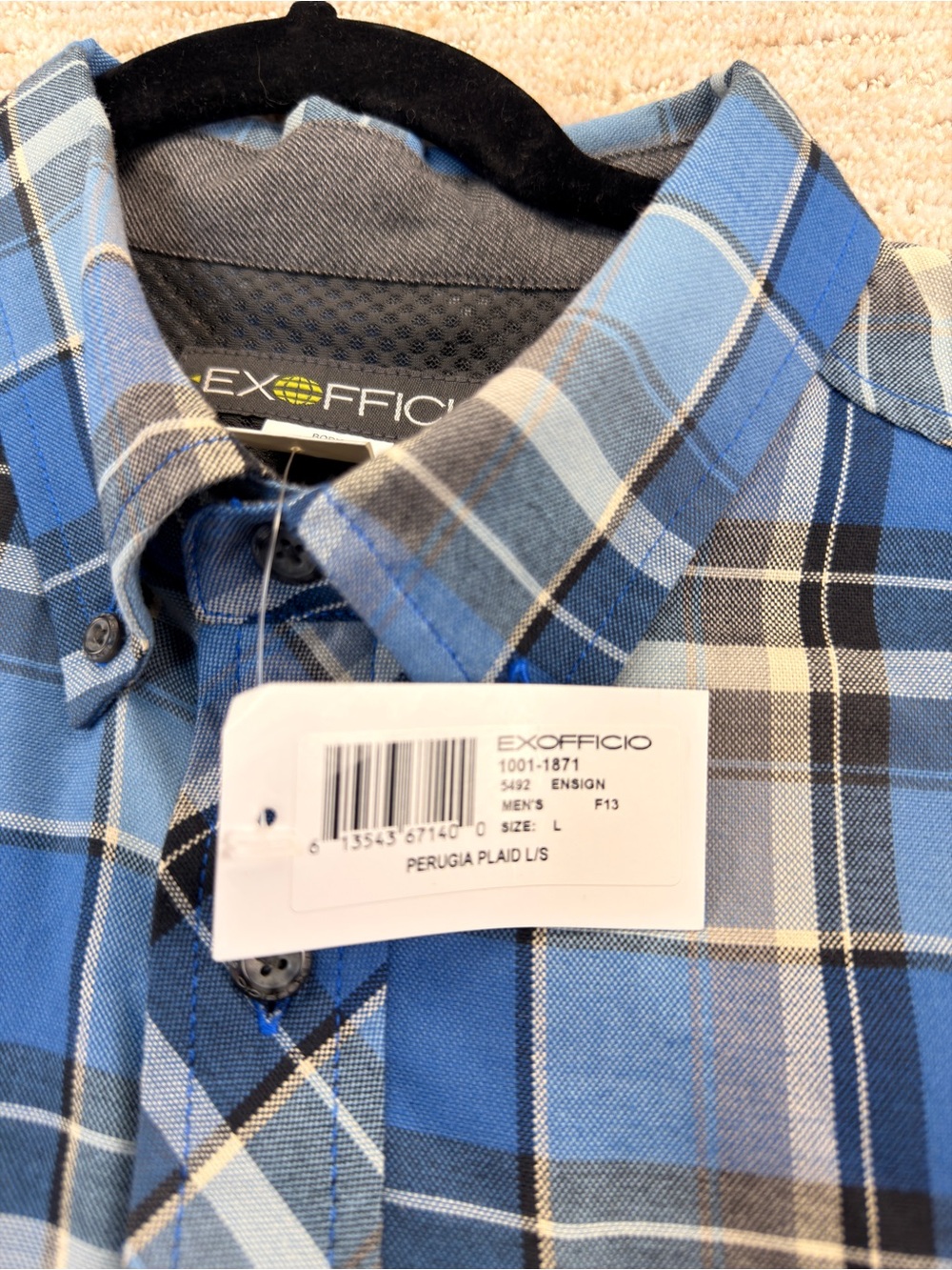 New With Tags Exofficio Blue Plaid Long-Sleeve Travel/Hiking Button-Down Shirt - Picture 7 of 11